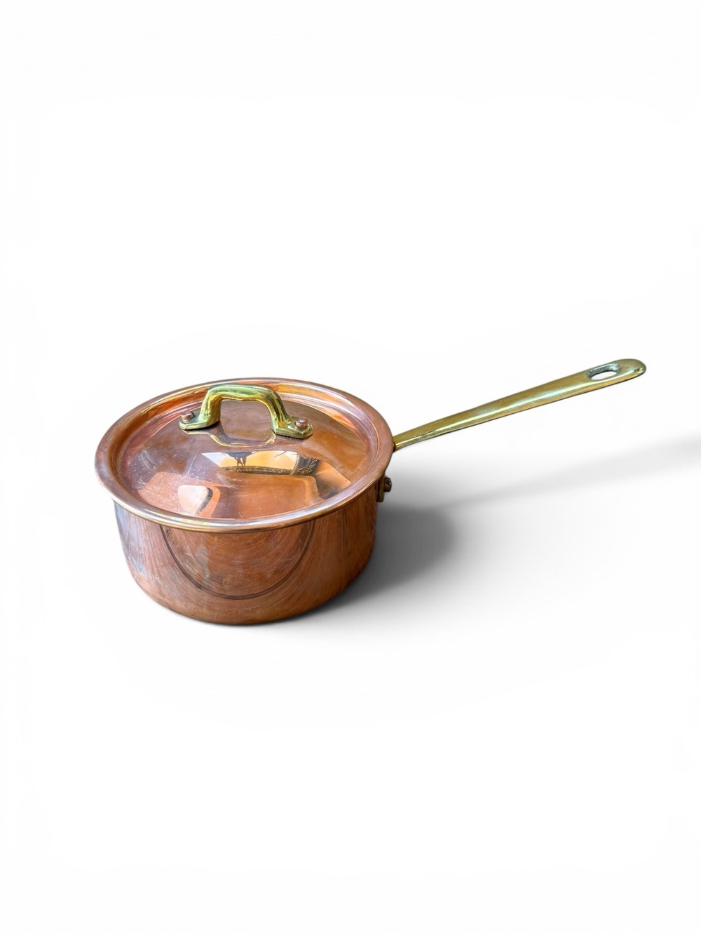 Vintage Cobre Copper Sauce Pot w/ Lid Brass Handle